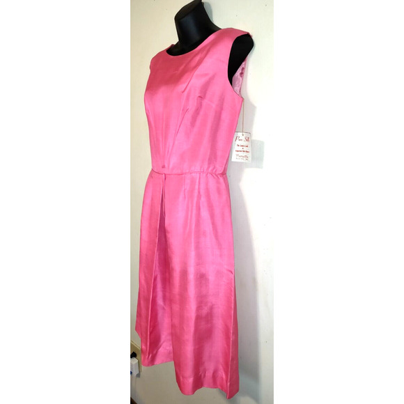 Vintage Carol Brent Silk Dress. HOT PINK w/Tag 60s Made in USA EASTER Sz 16 - Picture 3 of 16